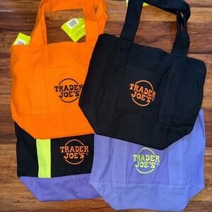 Trader Joe's Canvas Market Tote - Black, Orange, Purple
